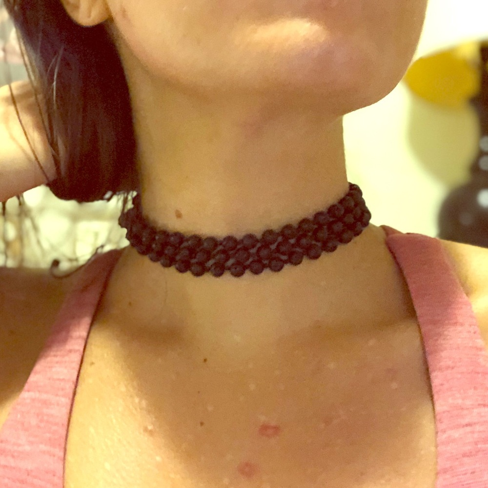 Black lava bead choker